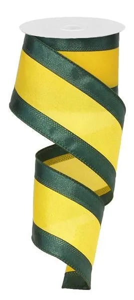 2.5" Satin Tri-Stripe Ribbon: Hunter Green/Yellow - 10Yds