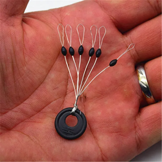 60 Pcs/set Black Rubber Oval Stopper Fishing Bobber Float Space bean Stopper Folat Line Stoppers Bobber Stops