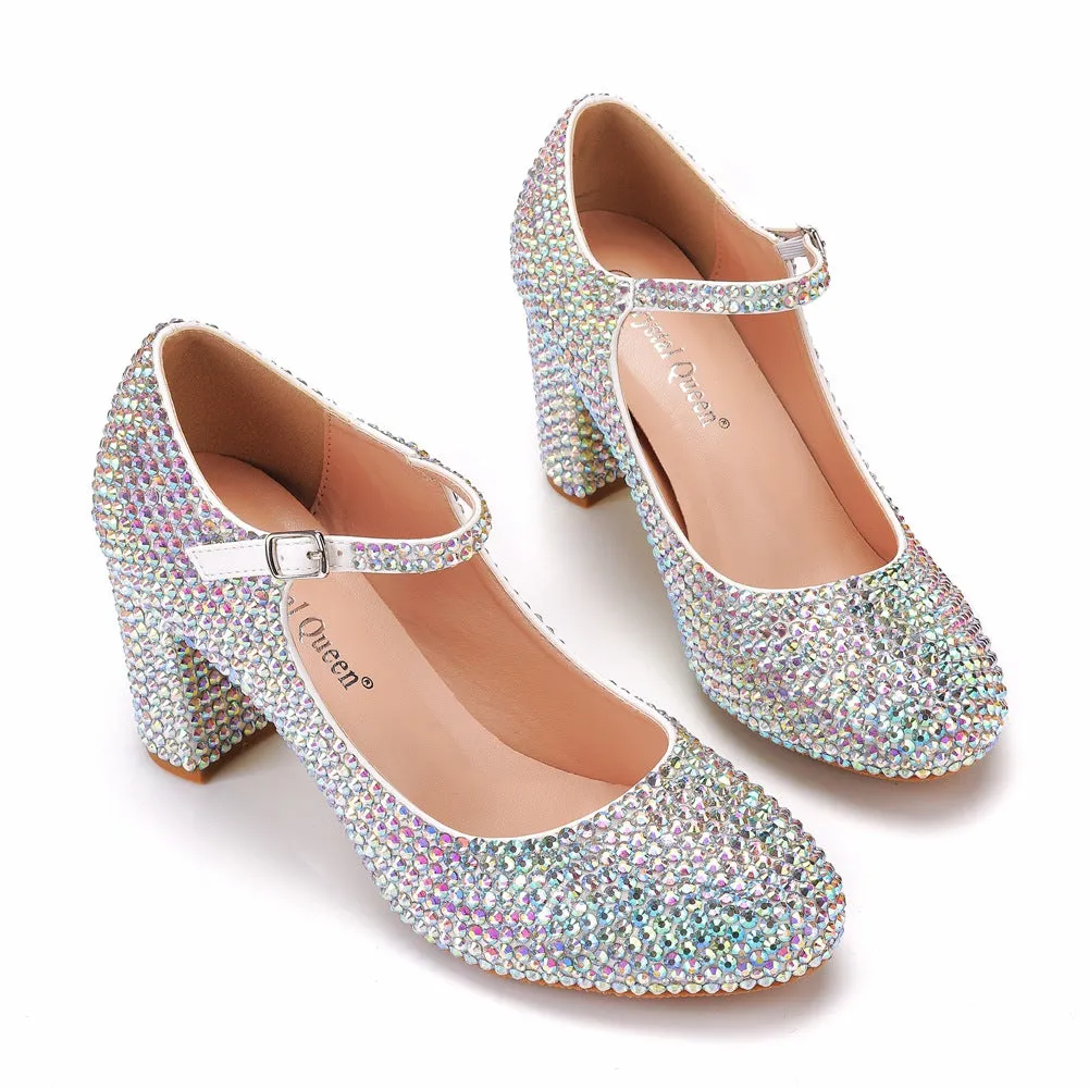 7 cm Thick Round Toe Crystal Wedding Shoes