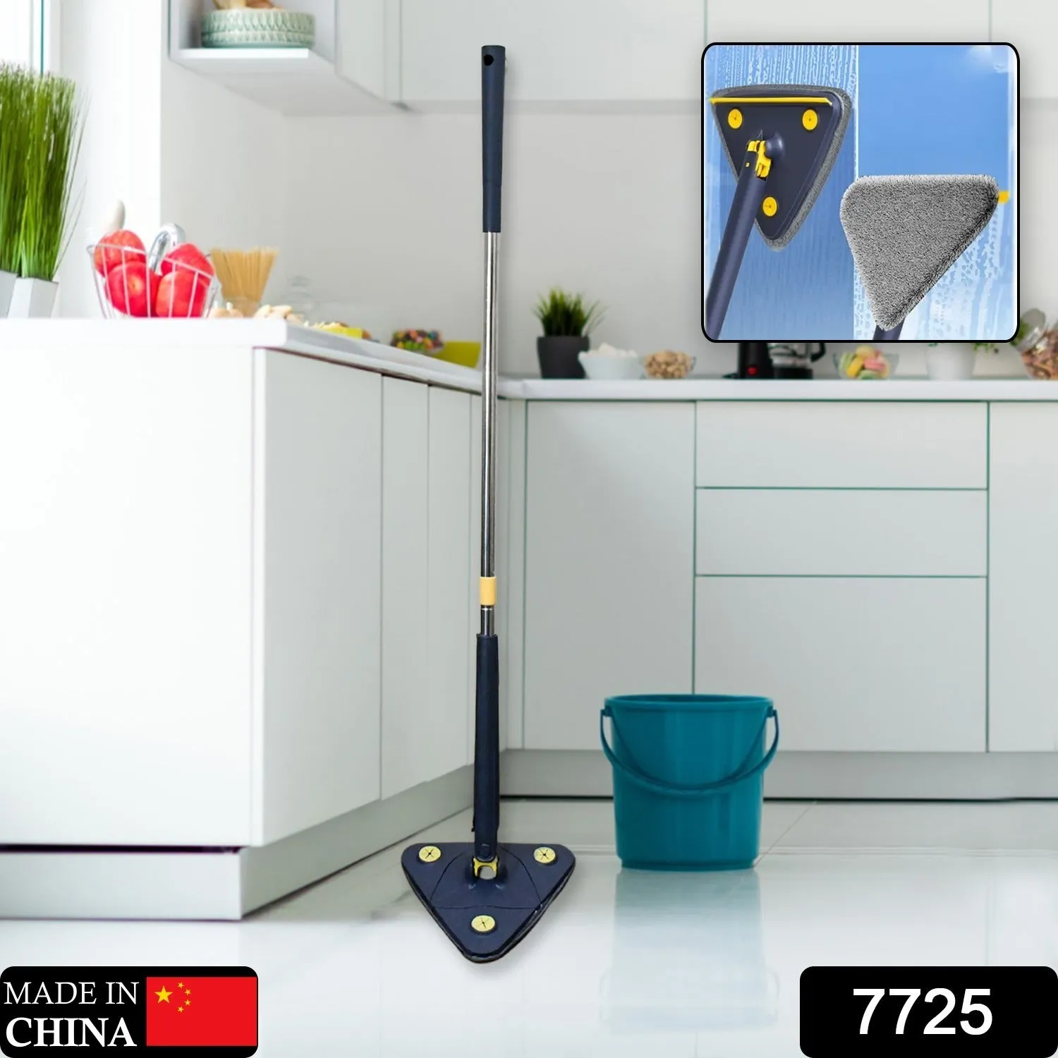 7725 Rotatable Adjustable Triangle Cleaning Mop Triangle Mop with Stainless Steel Long Handle Push-Pull Squeezing Cleaning Mop Dry & Wet Mop for Floor Windows (1 Pc)