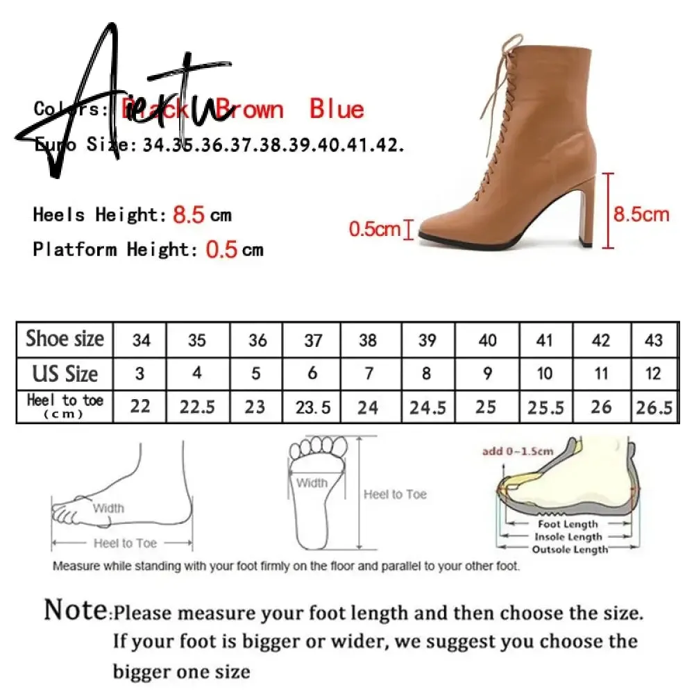 Aiertu Size 35-42 New Style Square Head Punk Women Ankle Boots Fashion Cross Strap Winter Autumn Zipper High Heels Shoes