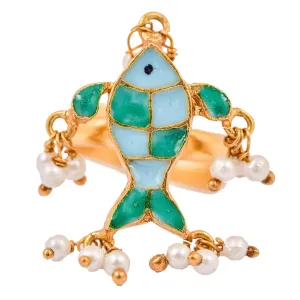 Aqua Pearl Fish Ring