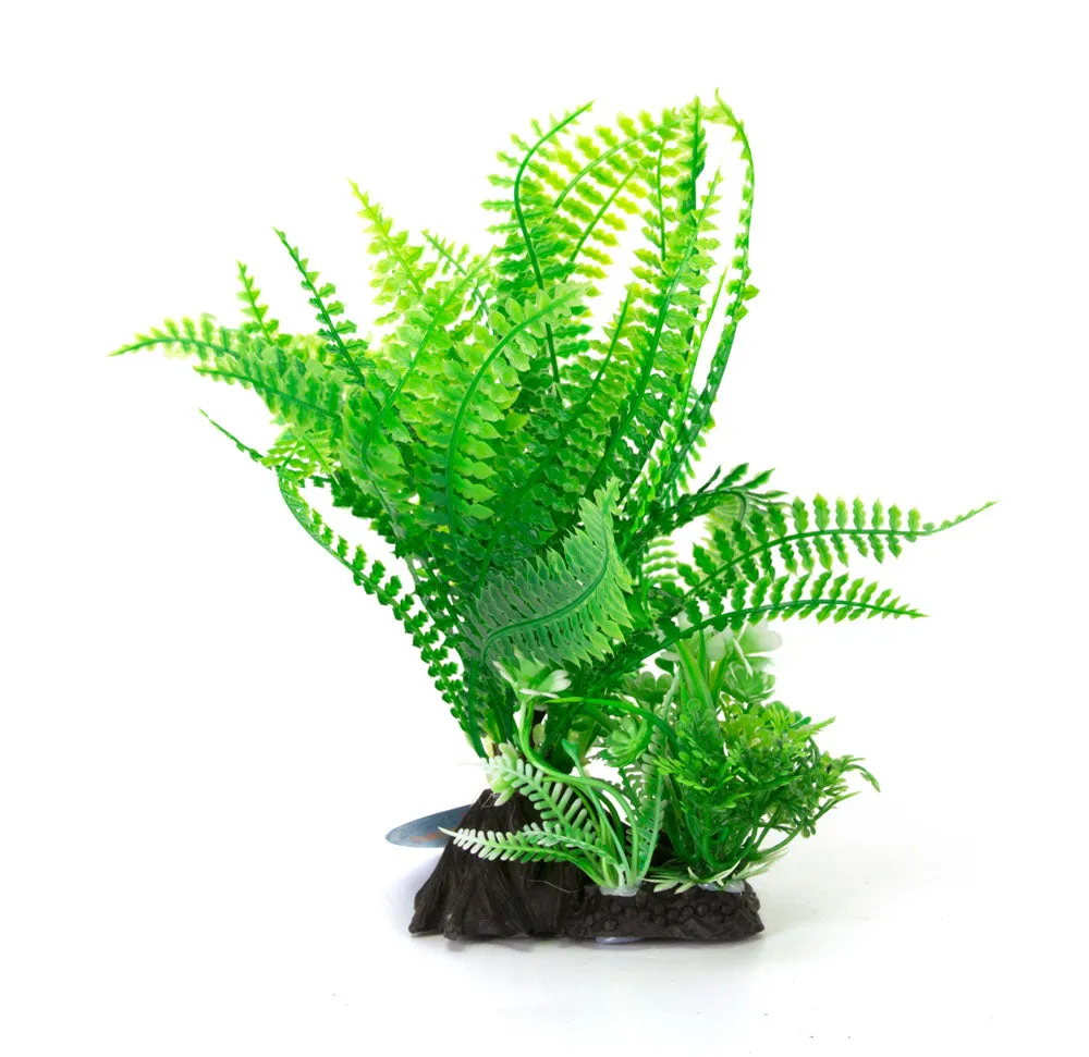 AquaFit Green Broad Leaf Fern Plastic Plant 7"