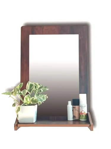 Aquatic Craft Wall Mounted Dressing Mirror with Shelf (Color-Wooden Brown) Size- 22X15 inches