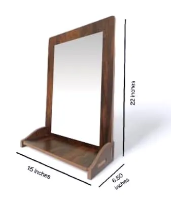 Aquatic Craft Wall Mounted Dressing Mirror with Shelf (Color-Wooden Brown) Size- 22X15 inches