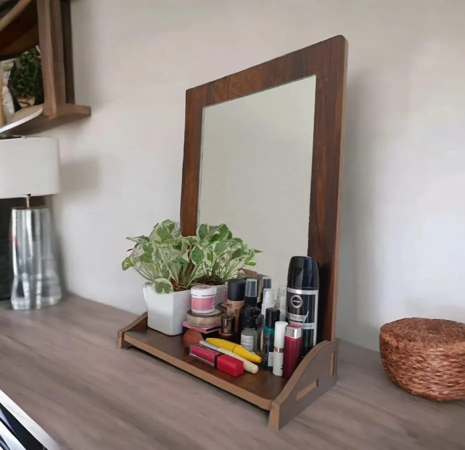 Aquatic Craft Wall Mounted Dressing Mirror with Shelf (Color-Wooden Brown) Size- 22X15 inches