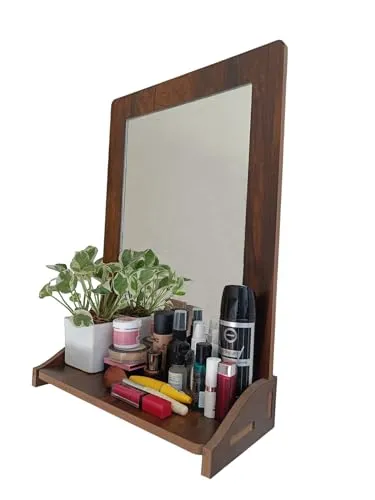 Aquatic Craft Wall Mounted Dressing Mirror with Shelf (Color-Wooden Brown) Size- 22X15 inches