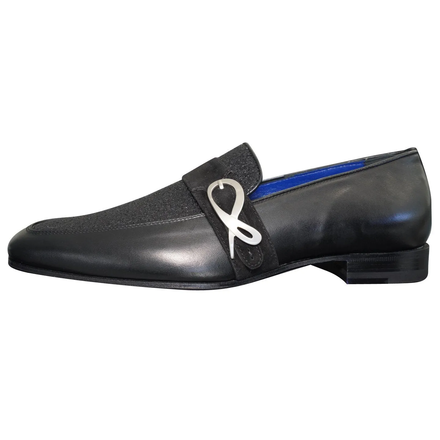 Black Diamante Leather Monk Silver Loafer