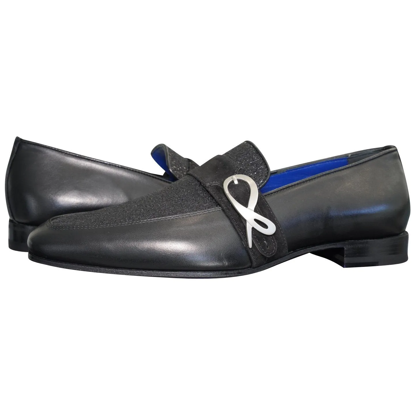 Black Diamante Leather Monk Silver Loafer