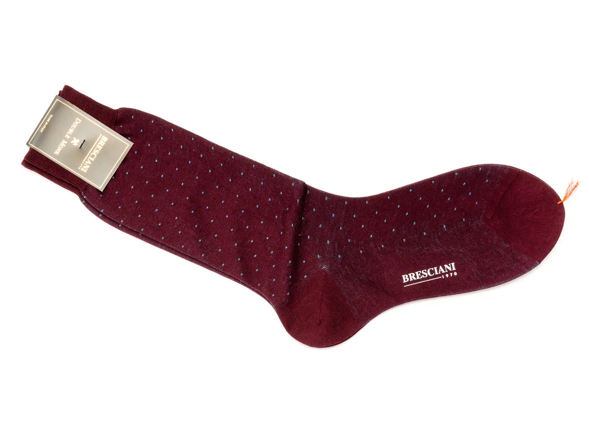 Calf Length Cotton Socks Burgundy with Blue Spots