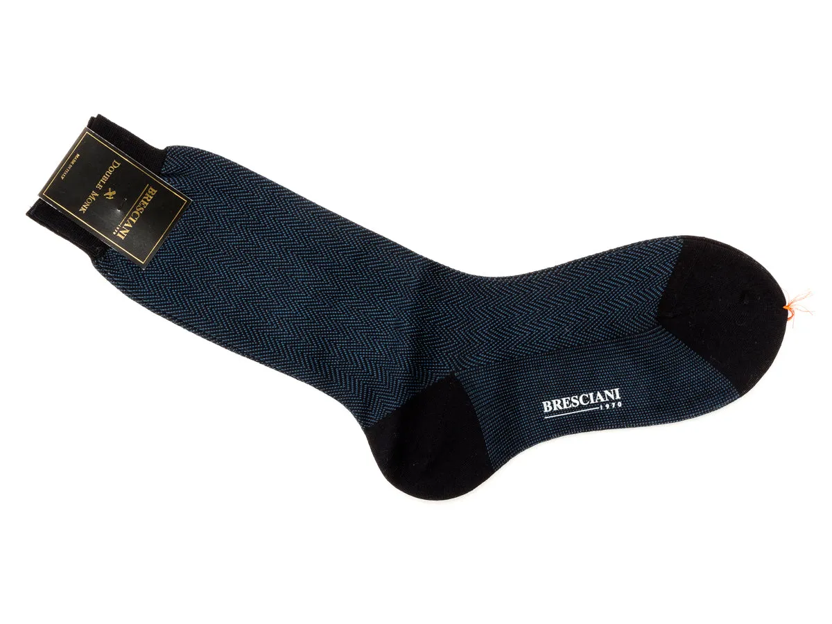 Calf Length Cotton Socks Dark Blue Herringbone