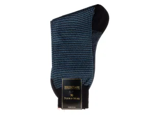 Calf Length Cotton Socks Navy & Blue Dogstooth