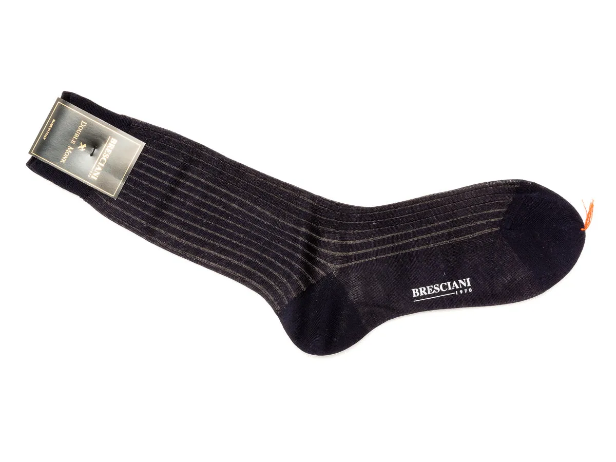 Calf Length Cotton Socks Navy & Grey Contrast Ribbed