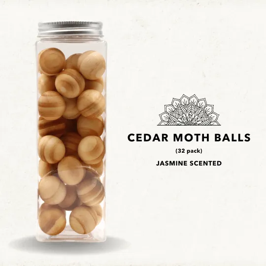 Cedar Wood Balls - Jasmine Natural Moth Repellent - Pack of 32