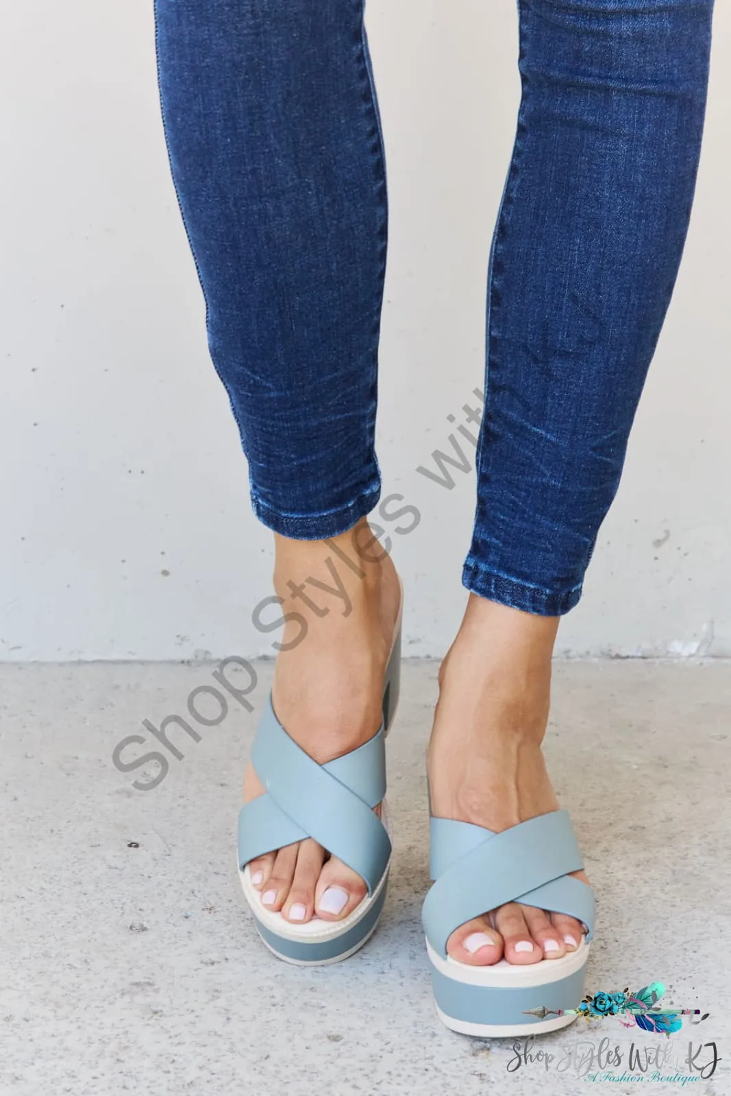 Cherish The Moments Contrast Platform Sandals in Misty Blue