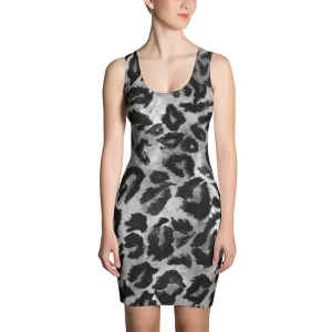 Chic Black Grey Leopard Animal Print Women's One Piece Dress - Made in USA/ Europe