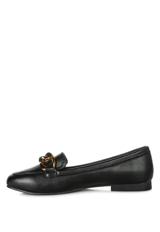 Chunky Metal Chain Faux Leather Loafers