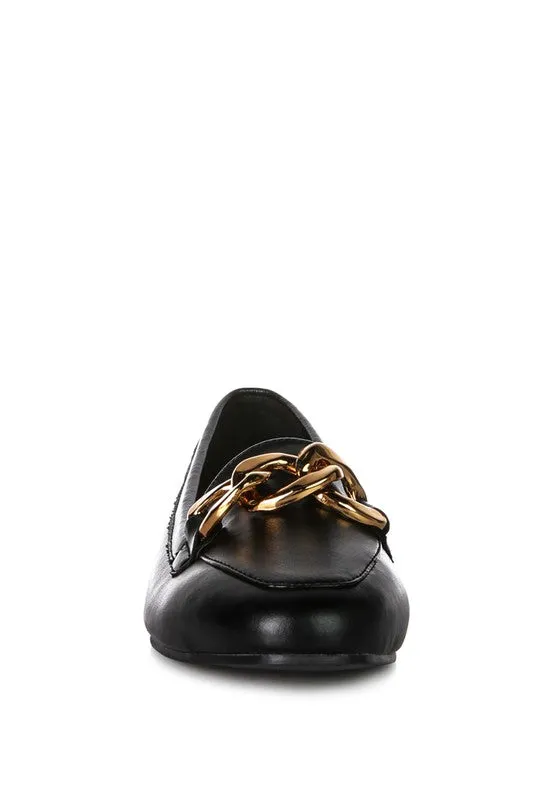 Chunky Metal Chain Faux Leather Loafers