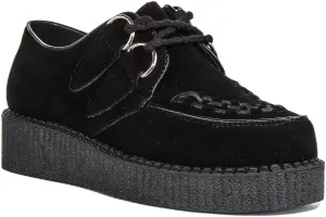 Creepers Single Sole Lace Up In Black Suede For Women