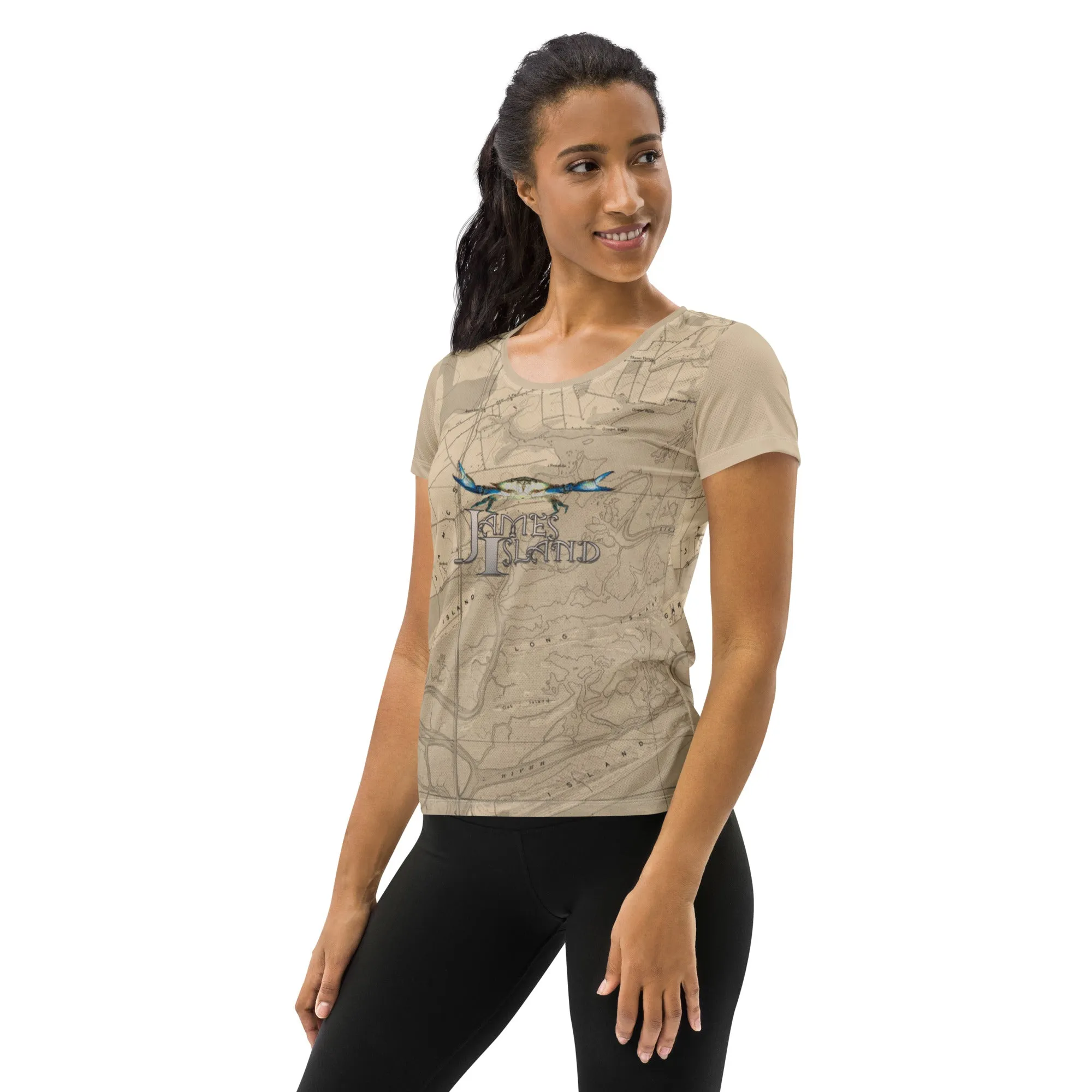 Descendants of the Island JI Map and Crab Women's Athletic T-shirt