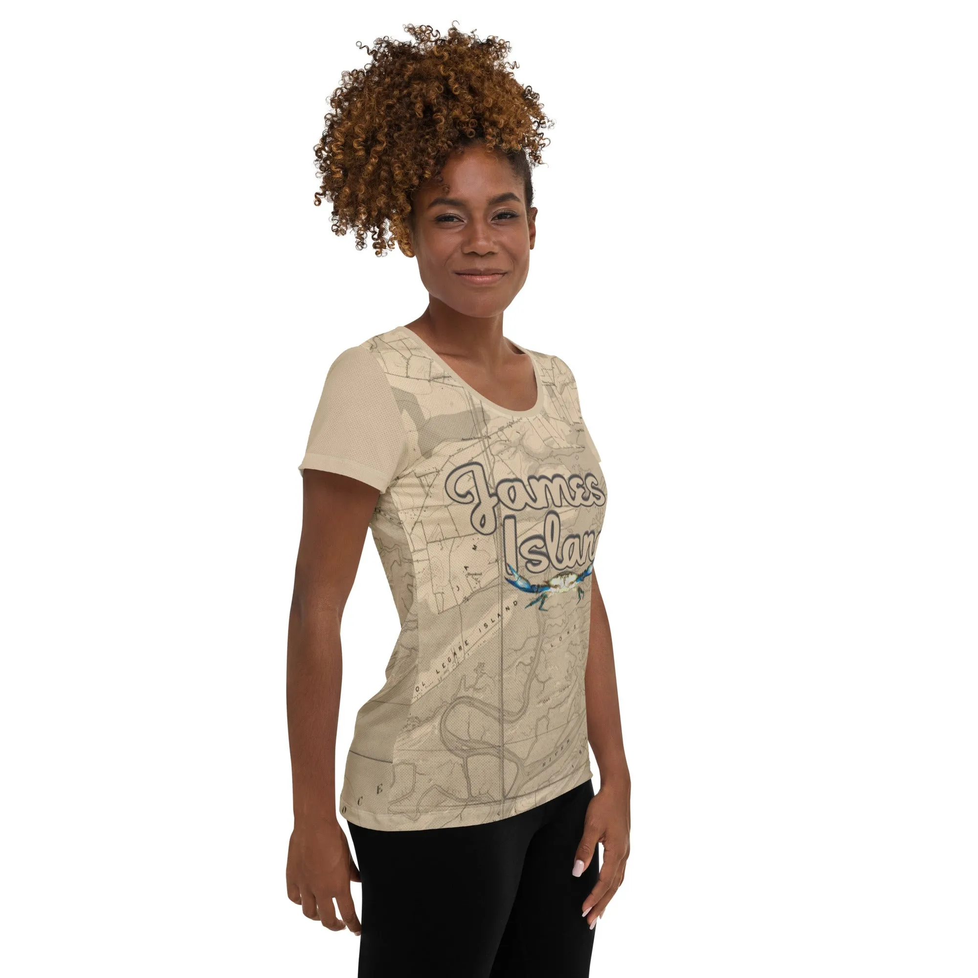 Descendants of the Island JI Map and Crab Women's Athletic T-shirt