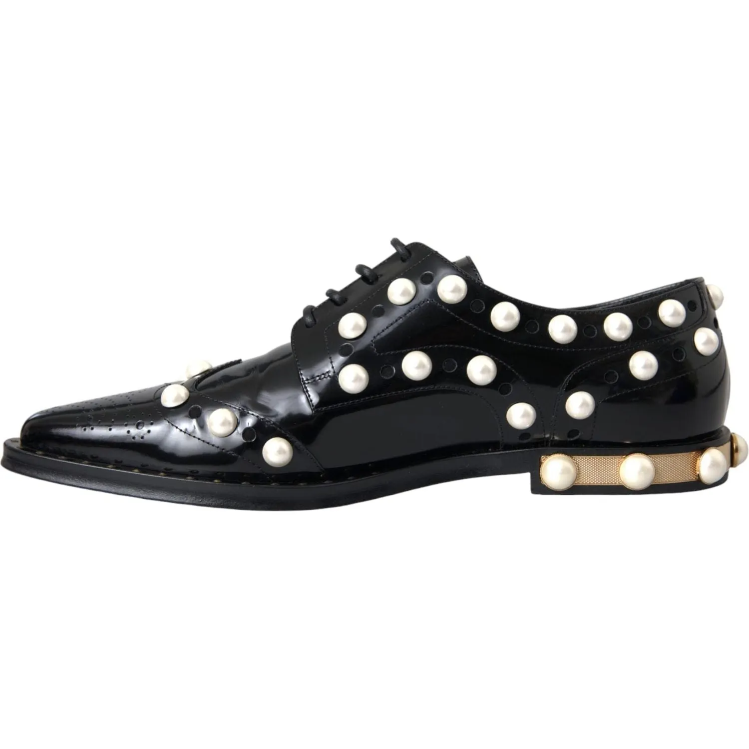 Dolce & Gabbana Black Leather Faux Pearl Dress Broque Shoes