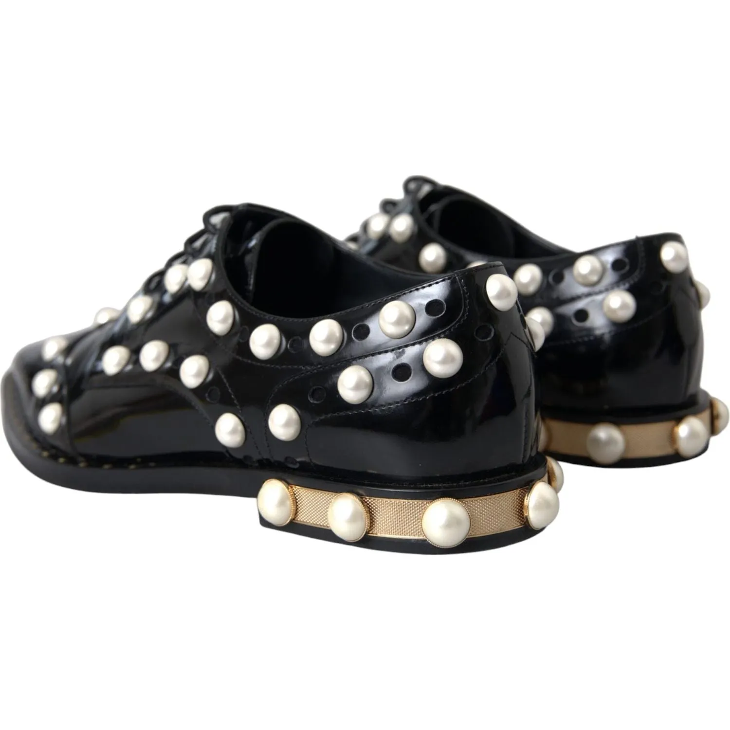 Dolce & Gabbana Black Leather Faux Pearl Dress Broque Shoes