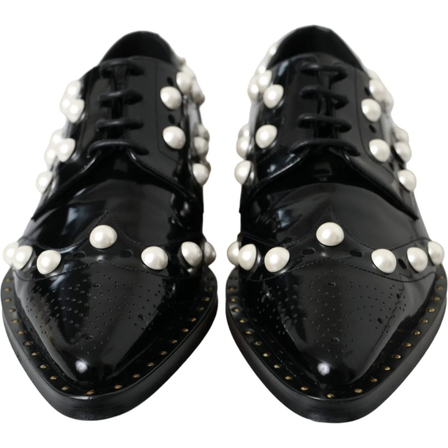 Dolce & Gabbana Black Leather Faux Pearl Dress Broque Shoes