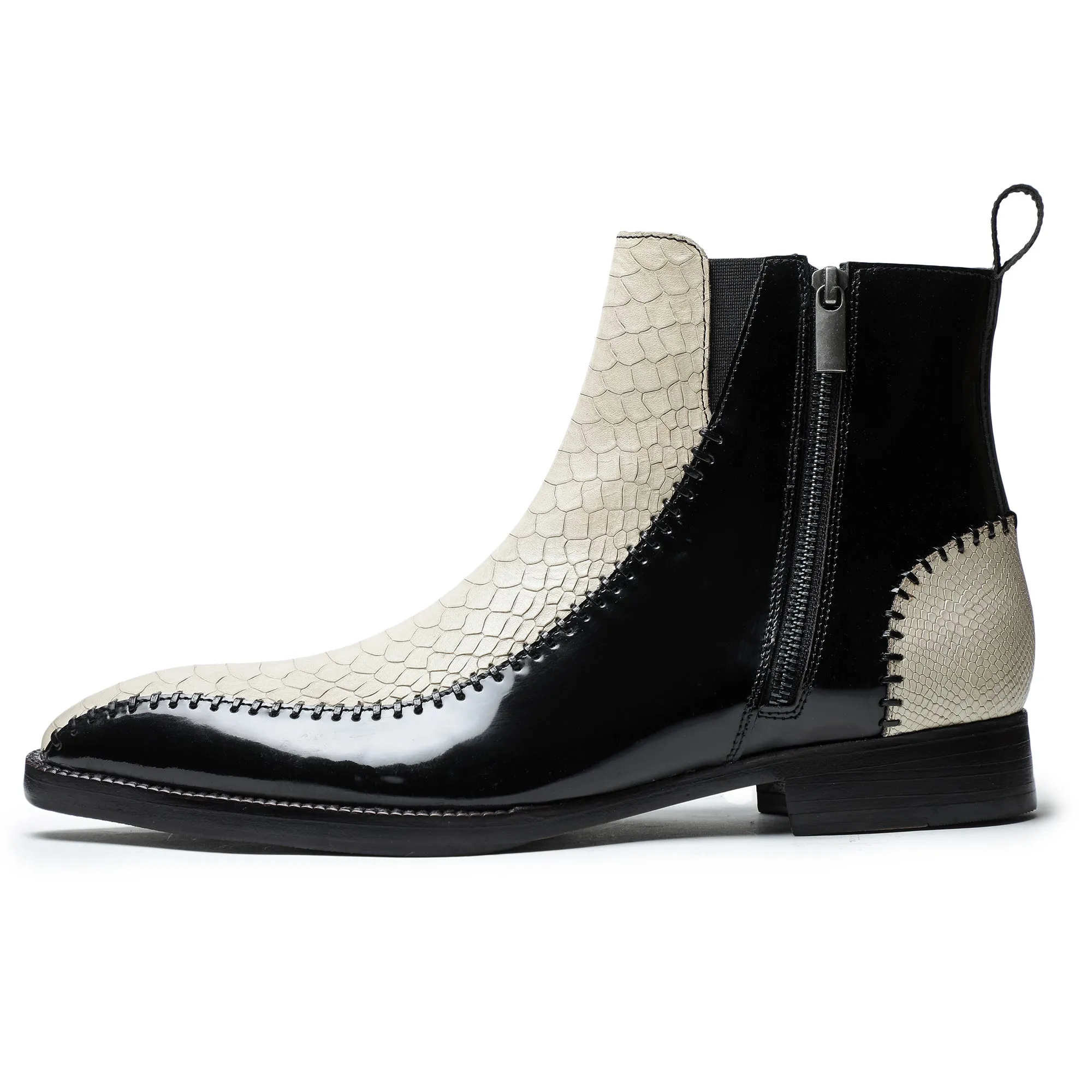 Driver Zipper Boots - Black & Beige