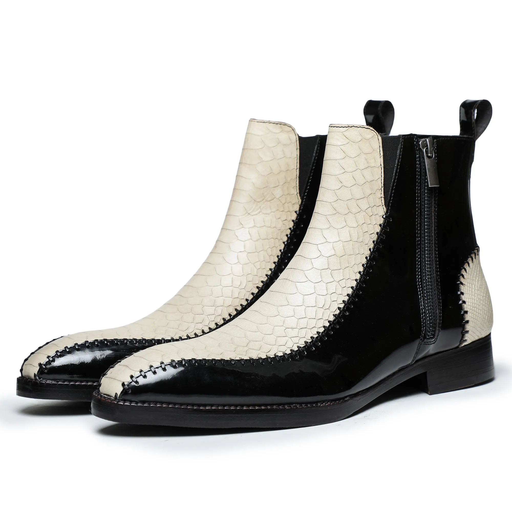 Driver Zipper Boots - Black & Beige