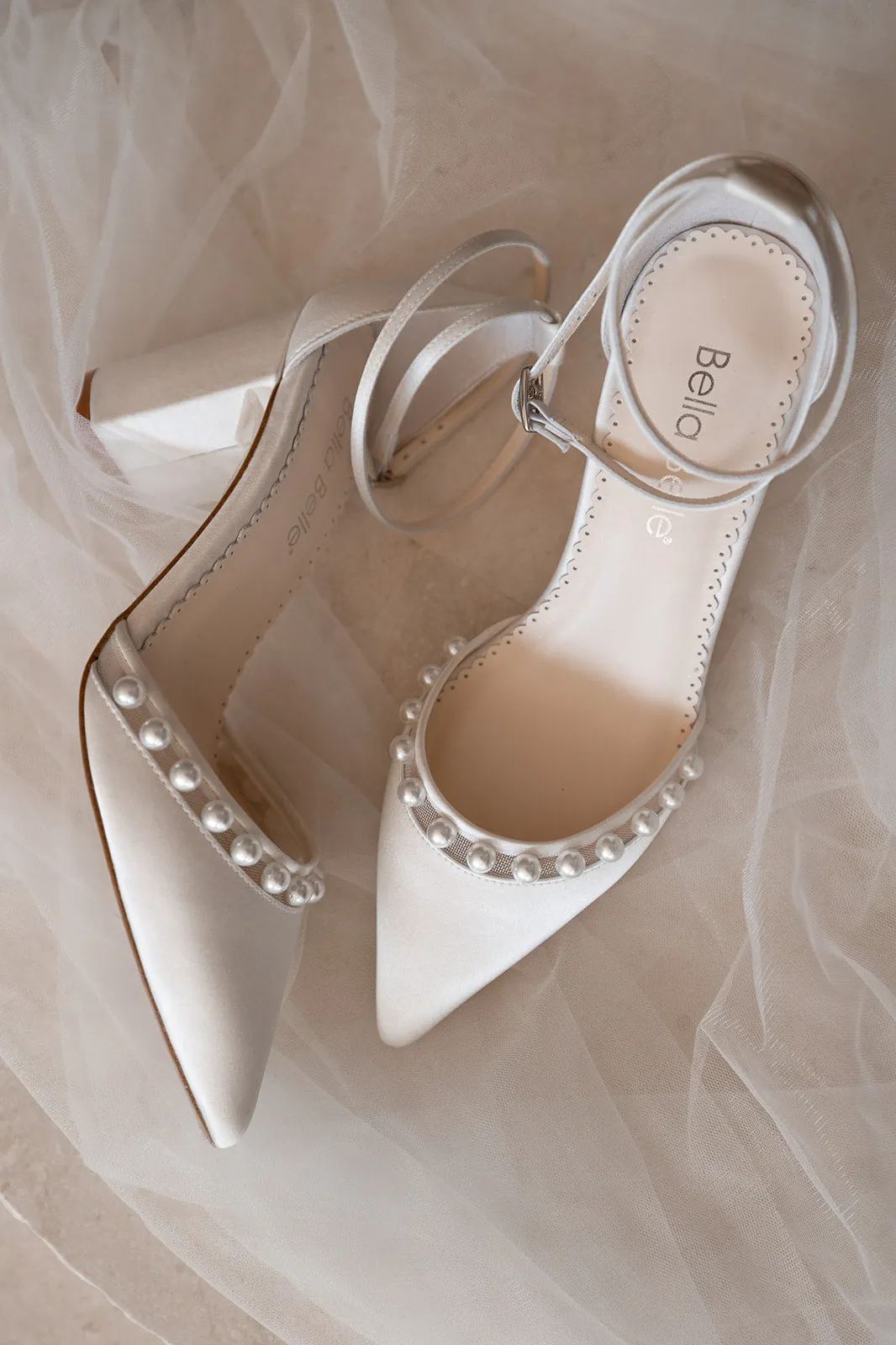 Emery - Ivory Pearl Double Ankle Strap Bridal Block Heels