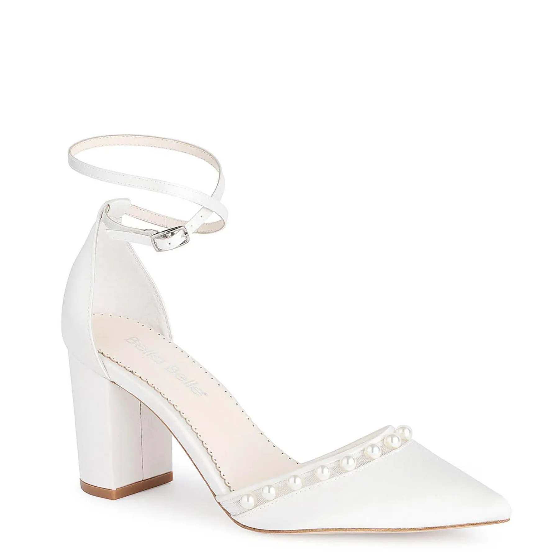 Emery - Ivory Pearl Double Ankle Strap Bridal Block Heels