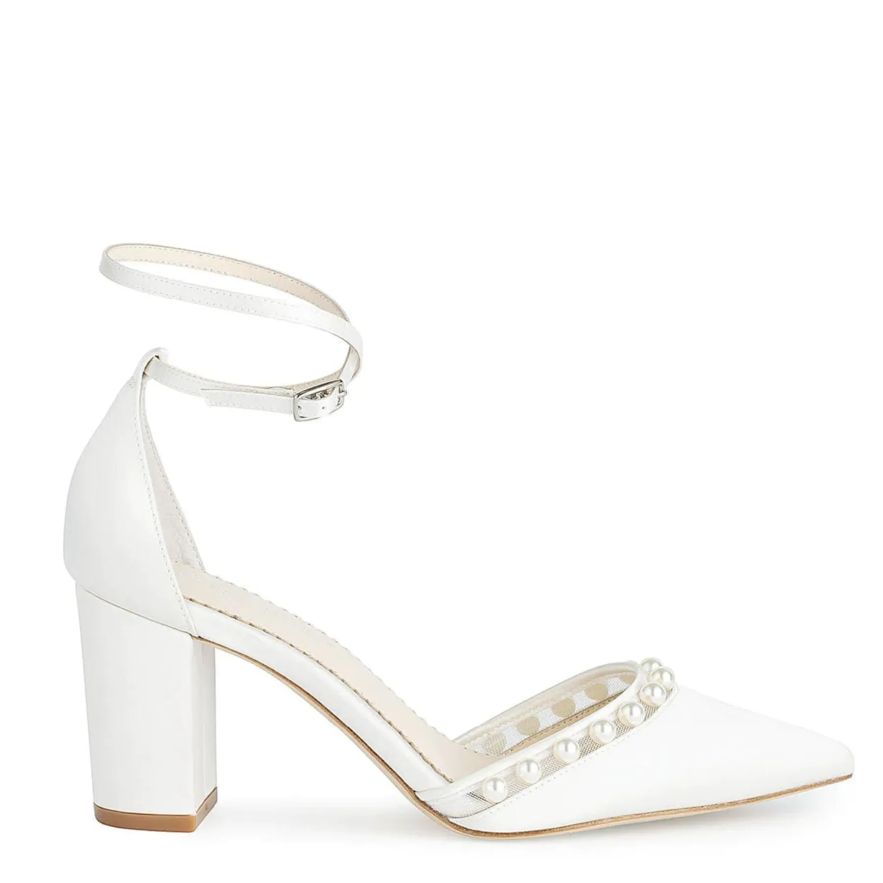 Emery - Ivory Pearl Double Ankle Strap Bridal Block Heels