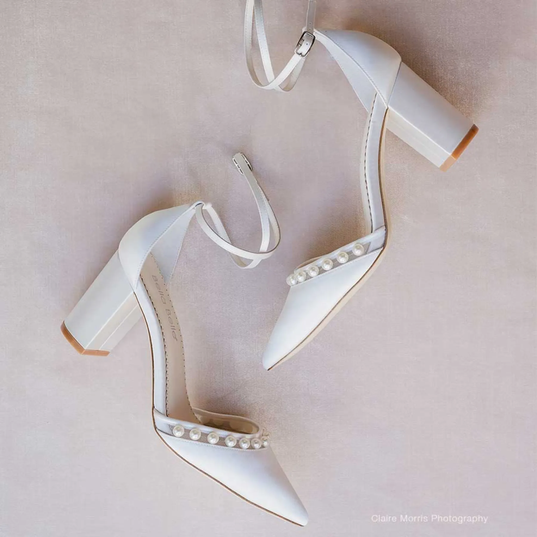 Emery - Ivory Pearl Double Ankle Strap Bridal Block Heels