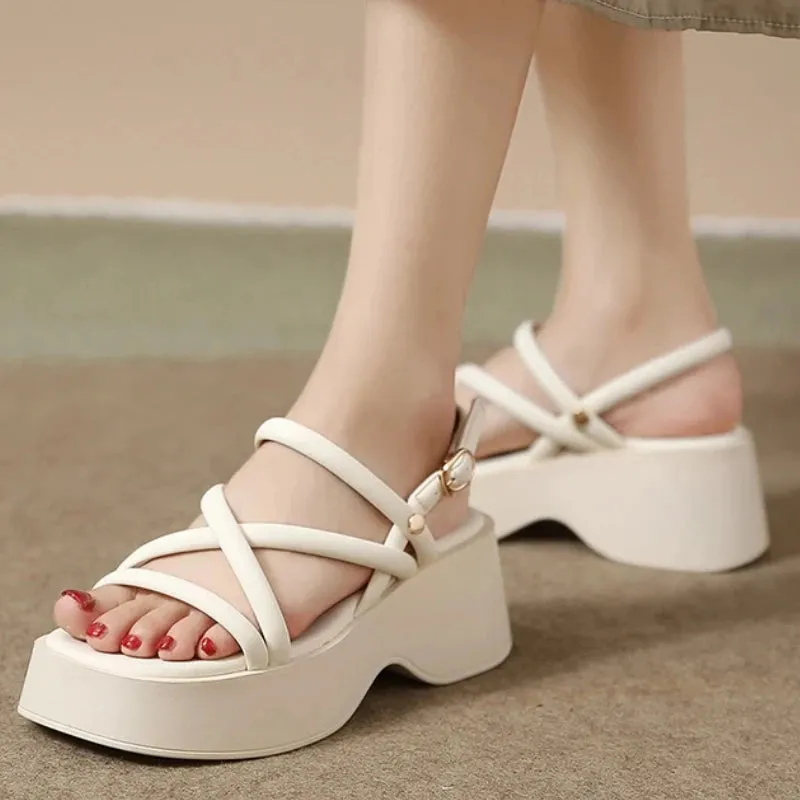 Fashion Cross Strap Platform Sandals for Women Summer Thick Bottom Gladiator Shoes Woman Casual Non-Slip Wedge Sandalias Mujer