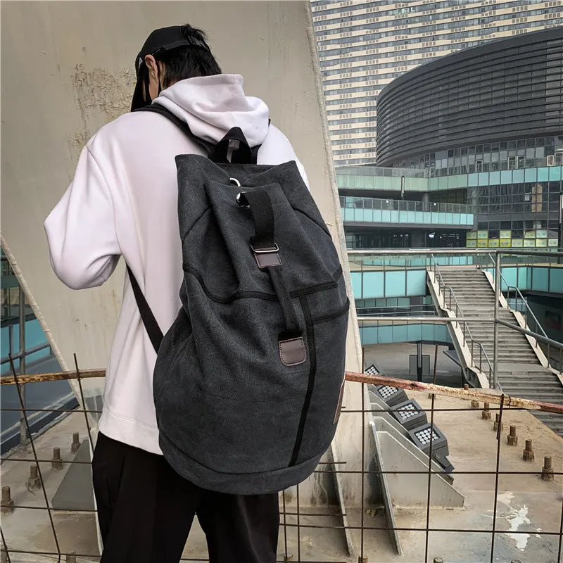 Fashion Men's Bag Large Capacity Travel Backpack Men's and Women's Outdoor Travel Sports Water Bucket Backpack Trend Canvas Schoolbag