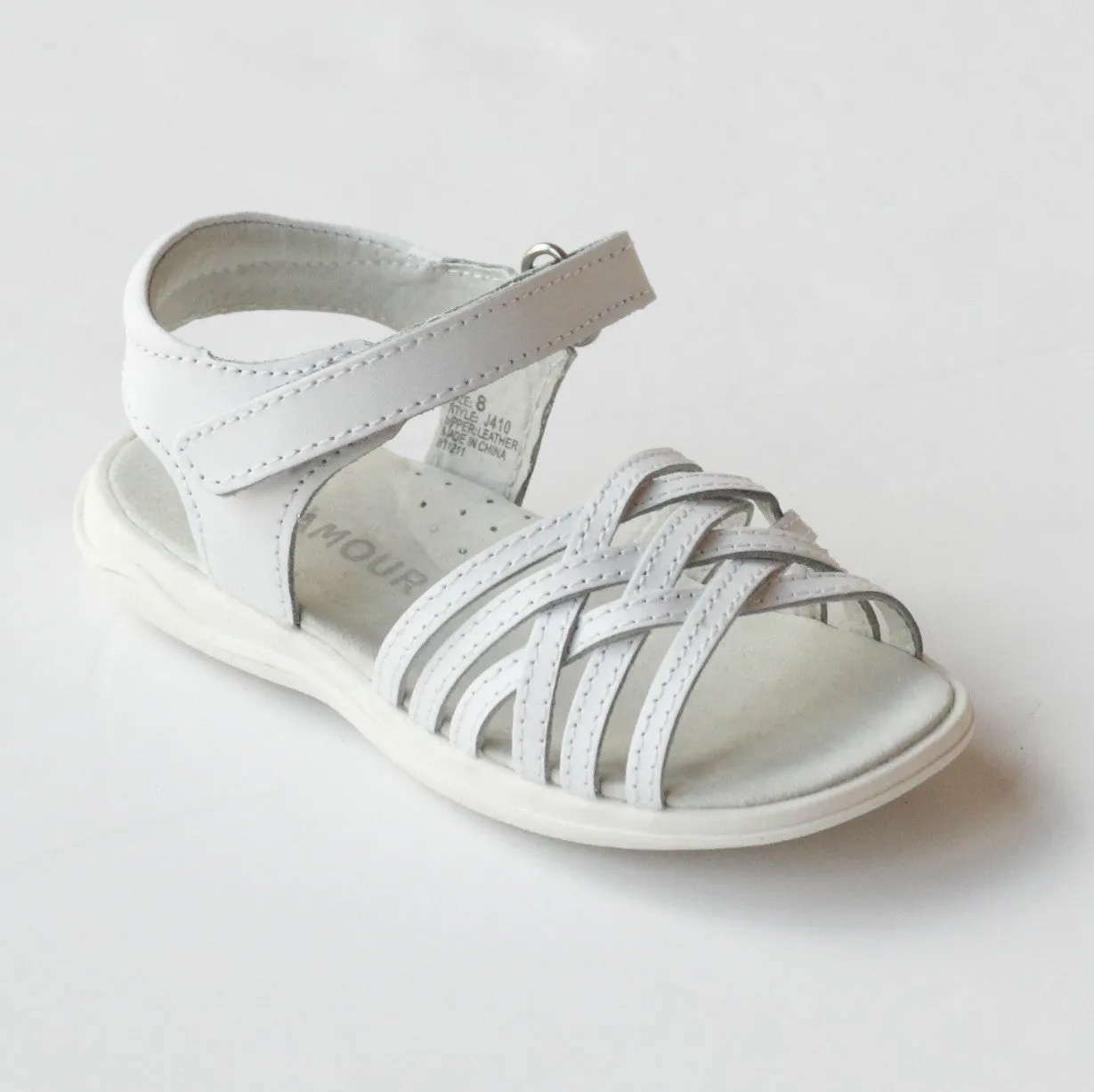 FINAL SALE - L'Amour Girls J410 White Crisscross Sandals