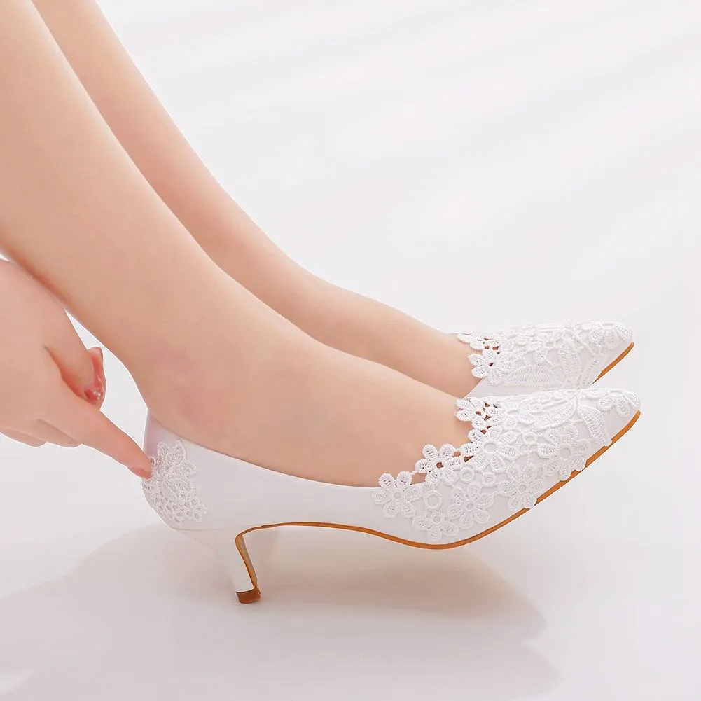 Flower White 5cm High-heeled Bridal Shoes