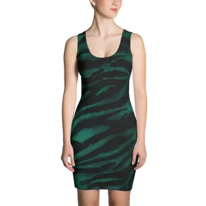 Green Tiger Striped Sleeveless Dress, Party Women's 1-pc Tiger Striped Animal Print Women's Sleeveless Dress - Made in USA