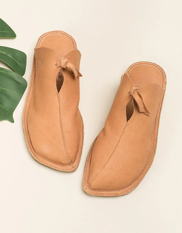 Handmade Leather Slippers Wide Flat Mules for Women