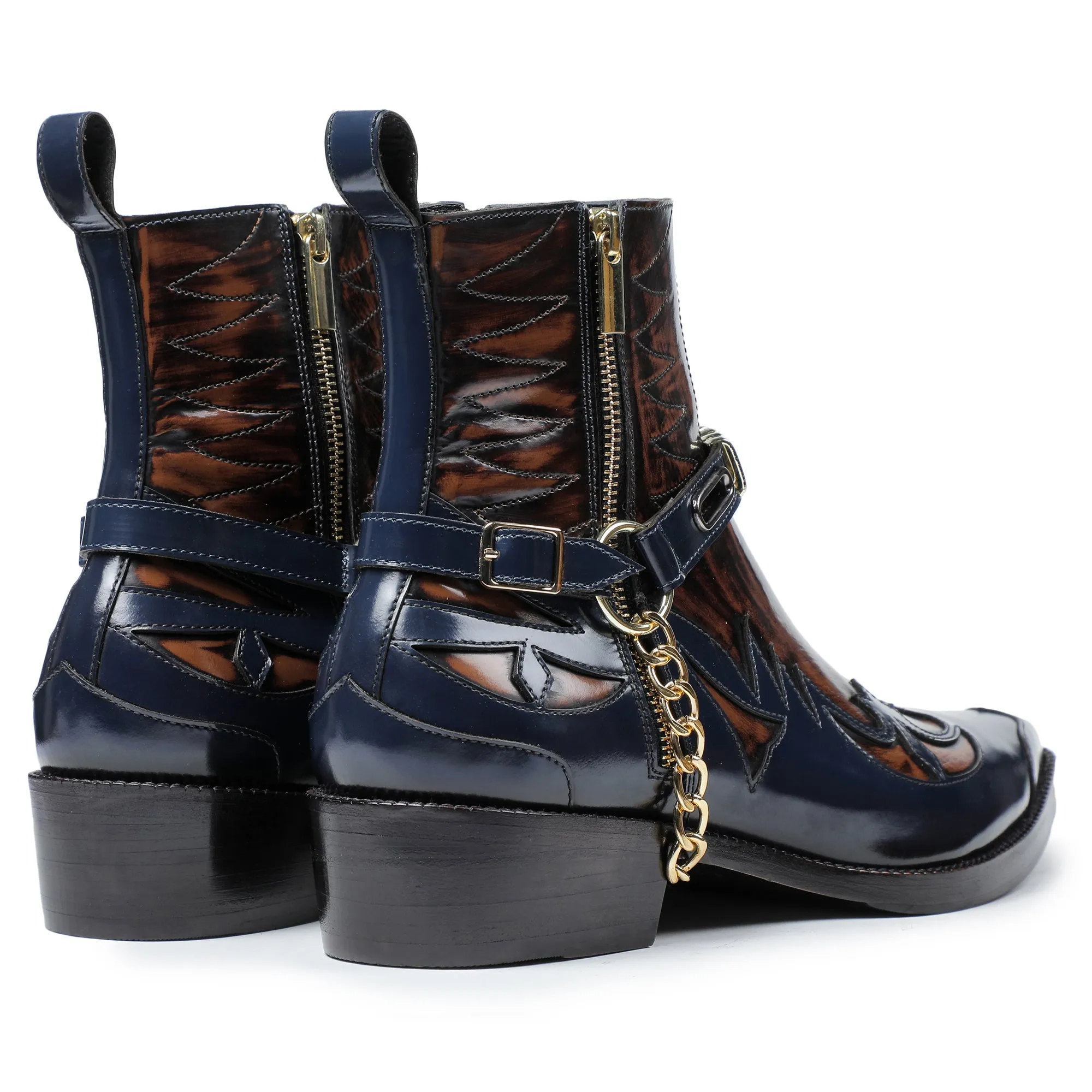 Harness Boots- Navy & Brown