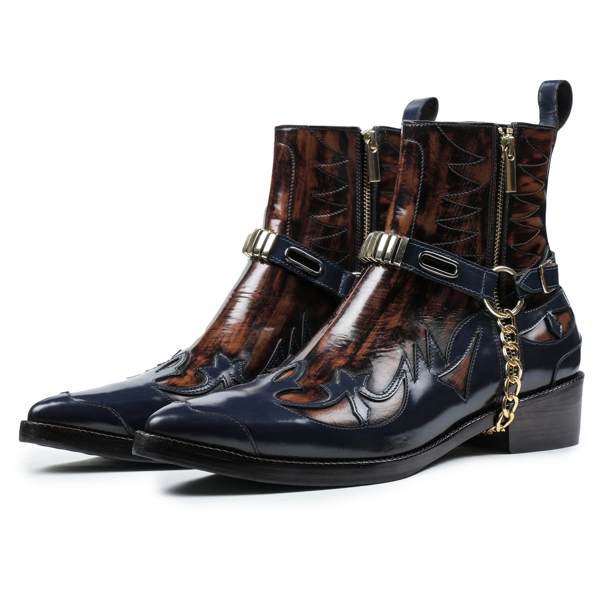 Harness Boots- Navy & Brown