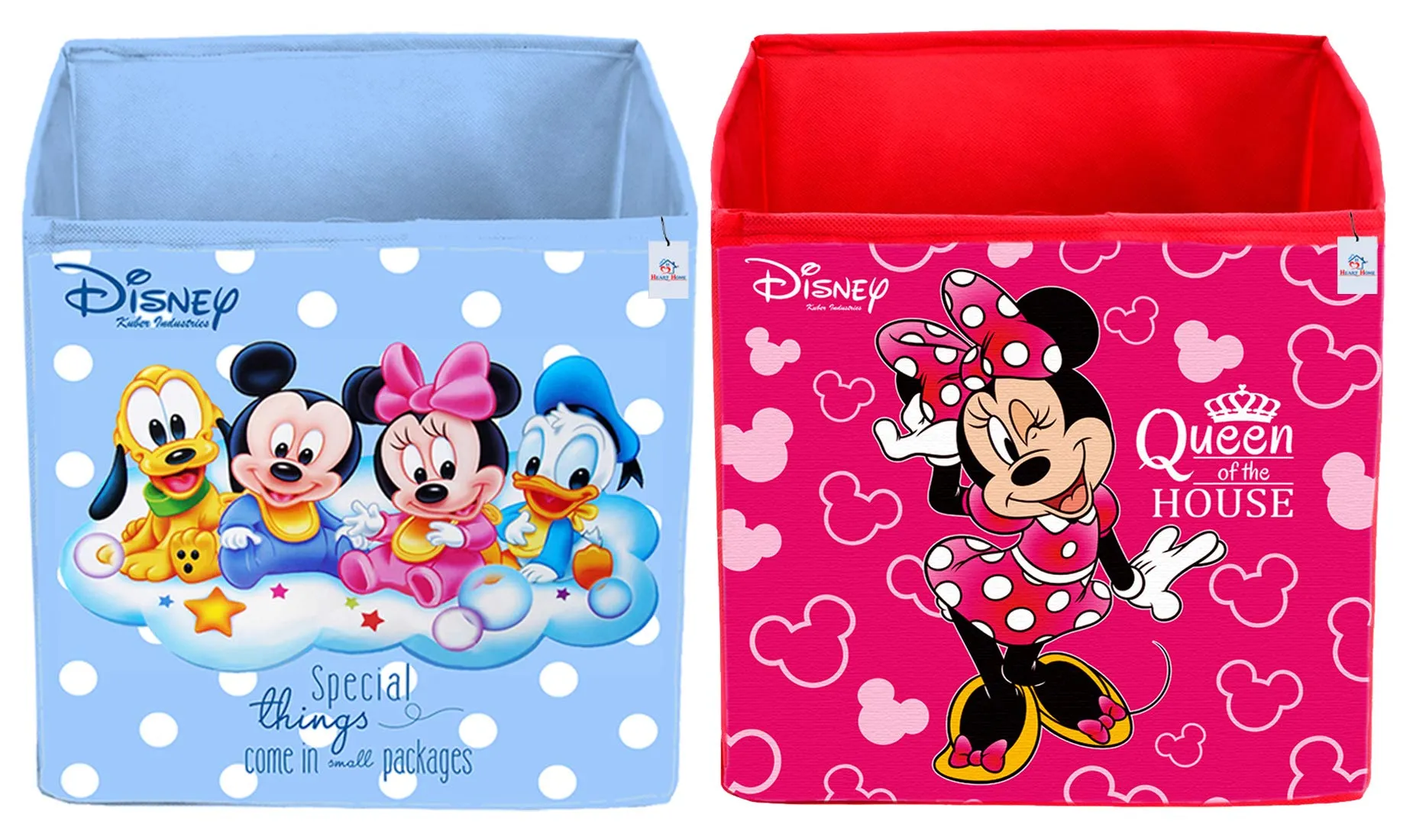 Heart Home Disney Print Non Woven 2 Pieces Fabric Foldable Storage Cube For Toy,Books,Shoes Storage Box With Handle,Extra Large (Royal Blue & Pink)-HHEART16192