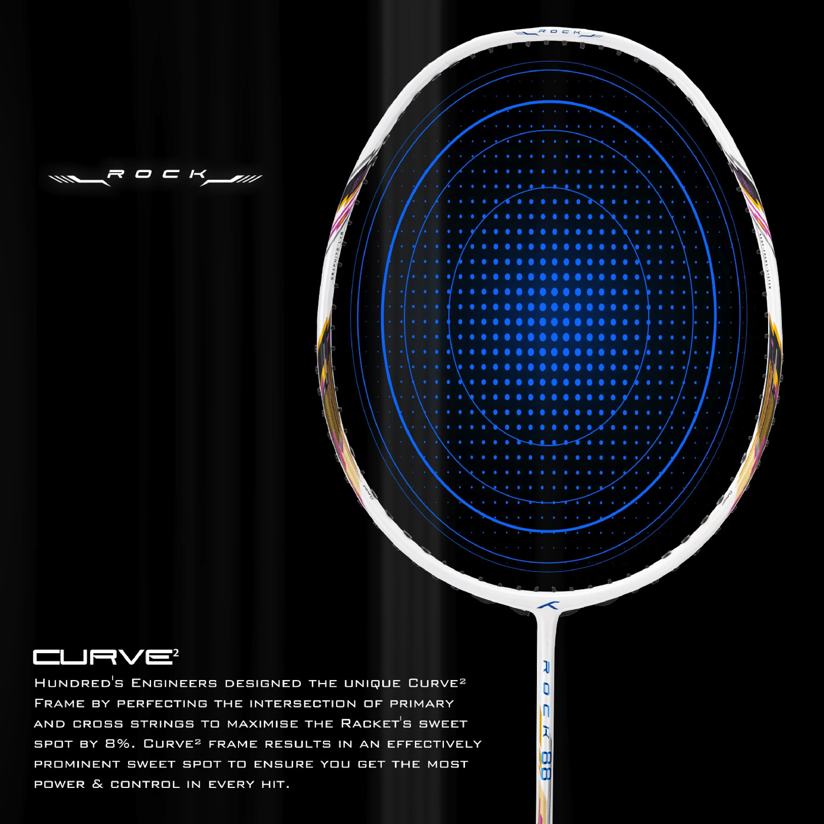 Hundred ROCK 88 Japan Made Graphite Strung Badminton Racquet (White / Blue)