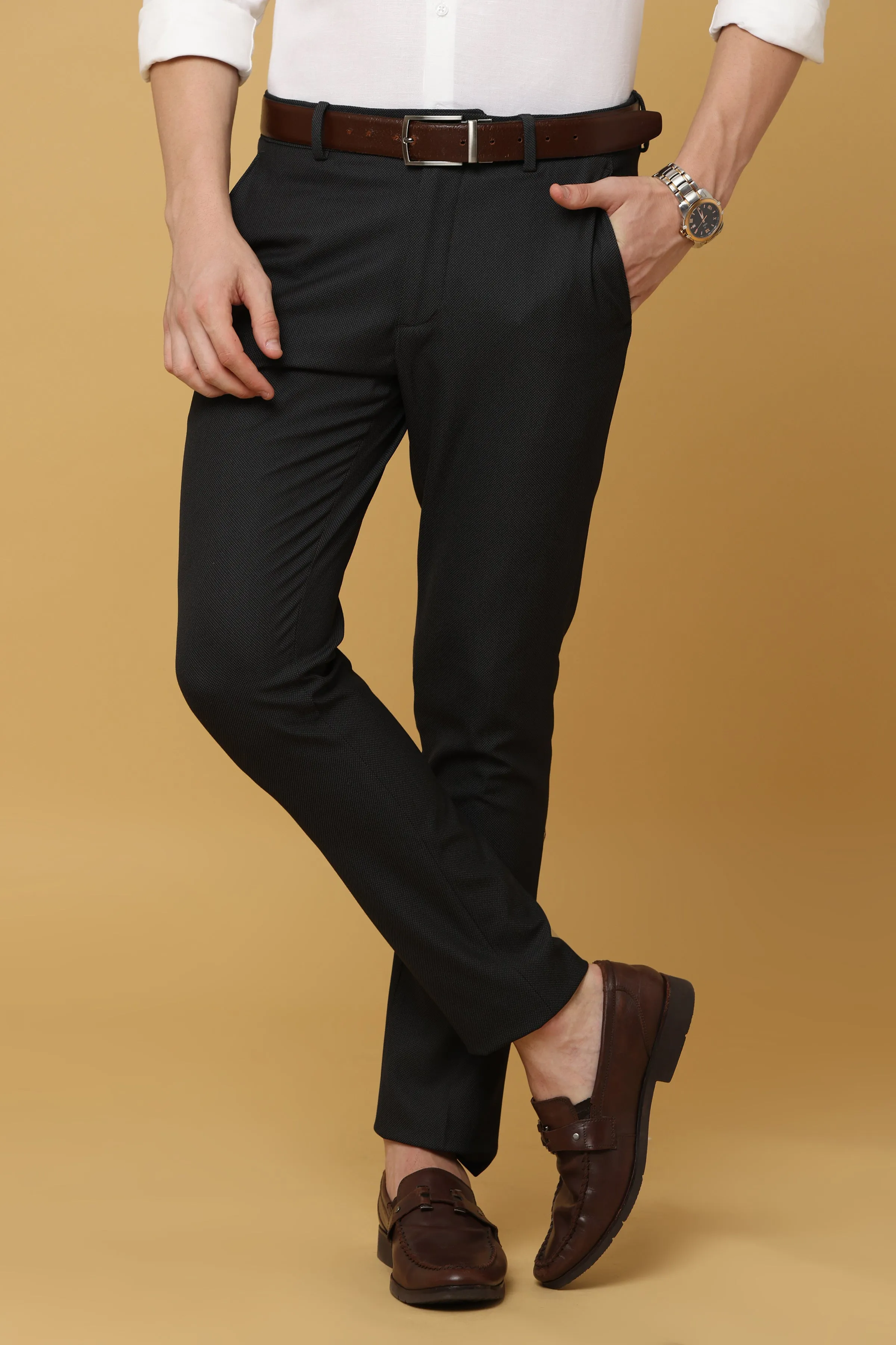 Ivyn Elegant Charcoal Black Formal Trousers