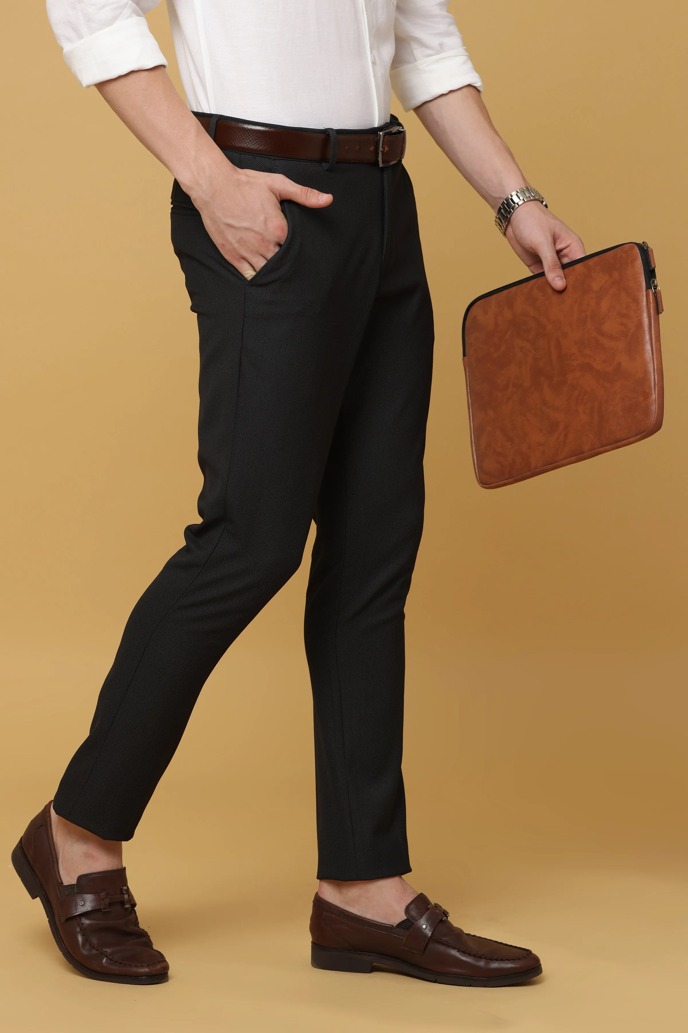 Ivyn Elegant Charcoal Black Formal Trousers