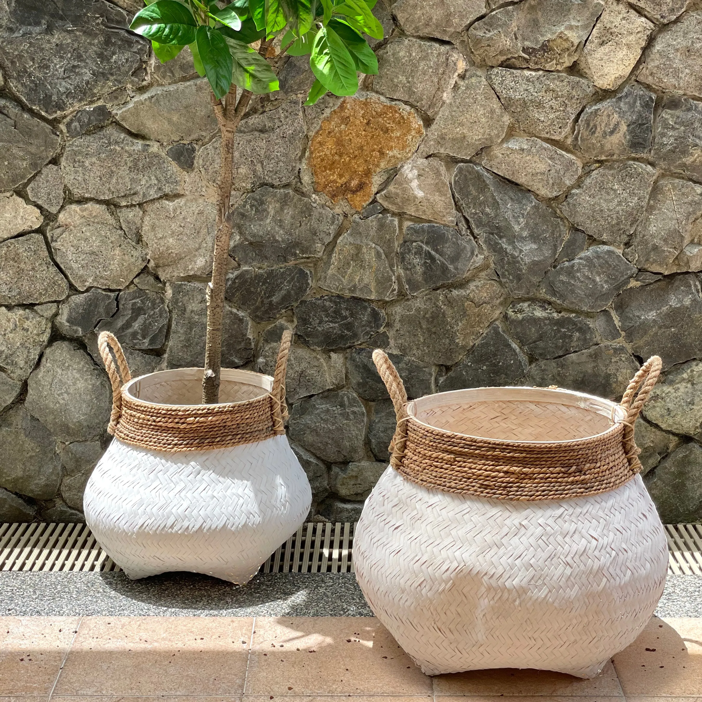 Kuno Bamboo and Banana Bark Round Basket