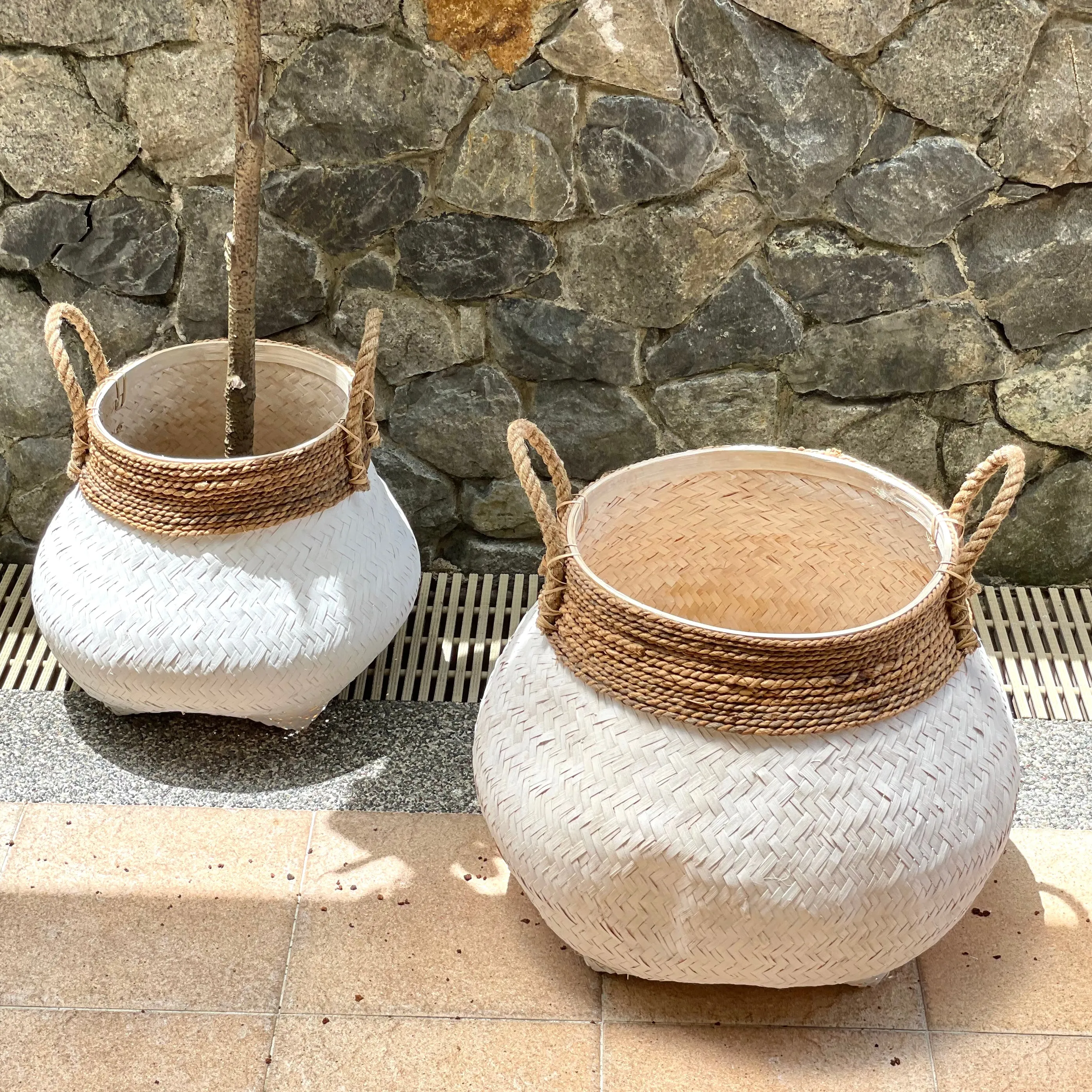 Kuno Bamboo and Banana Bark Round Basket