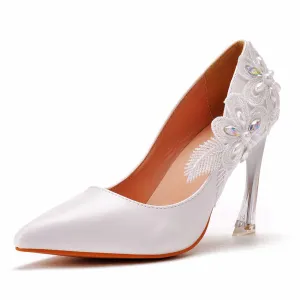 Lace Rhinestone Pointed Stiletto Heels Shoes