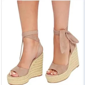 Lace up Espadrille Heel Platform Wedges Ankle Strap Sandals